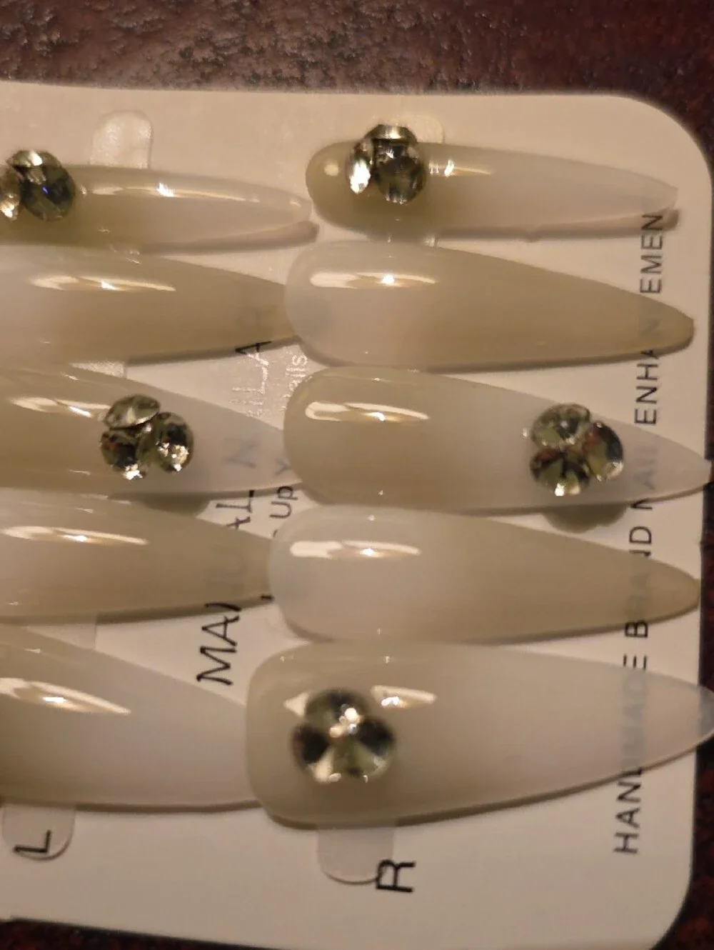 Press-On Nail Set with Crystal Accents - White/Cream Size Small